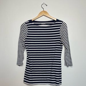 Merona Navy and White Striped 3/4 Length Top
